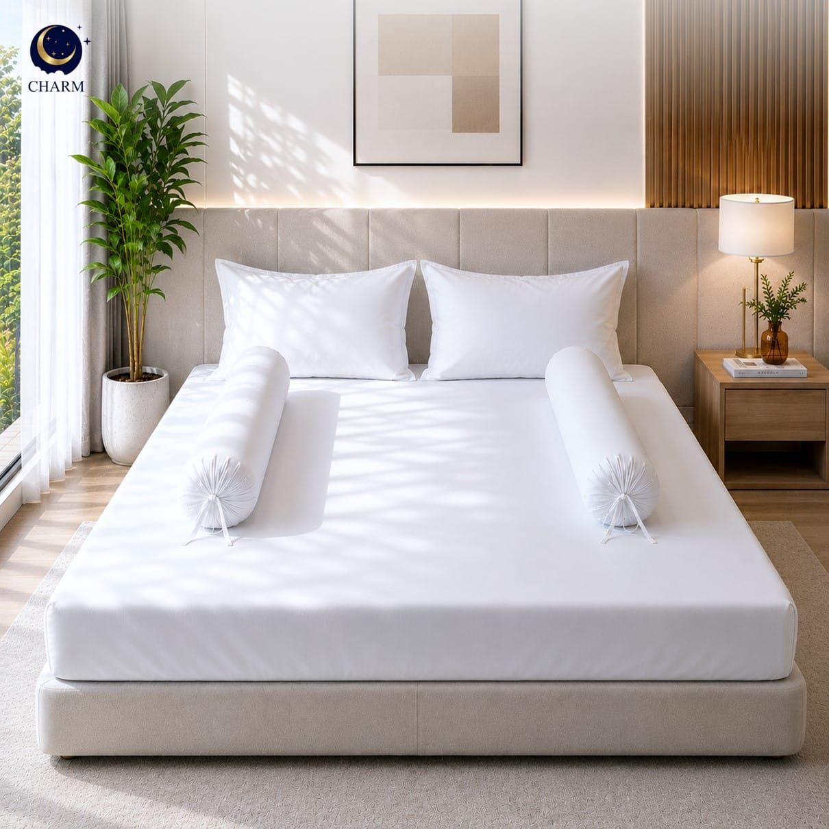 ชุดผ้าปูที่นอน 5 ฟุต 5 ชิ้น CHARM รุ่น HOTEL สีขาว ไม่รวมผ้านวม_0